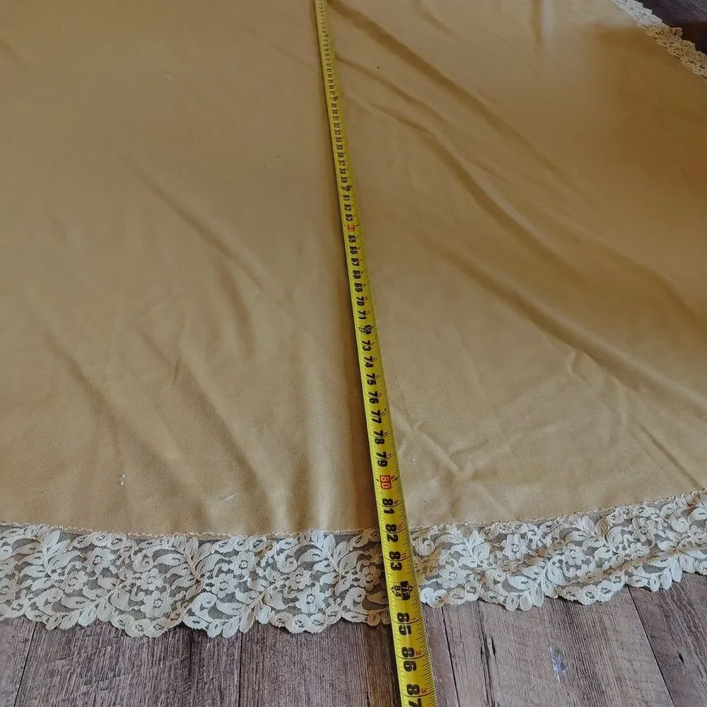 Mid Century Mustard Color Table Cloth Lace Trim 85x65 VTG
